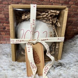NIB Rae Dunn 2022 White Ceramic Red Numbers Christmas Ball Dated Ornament